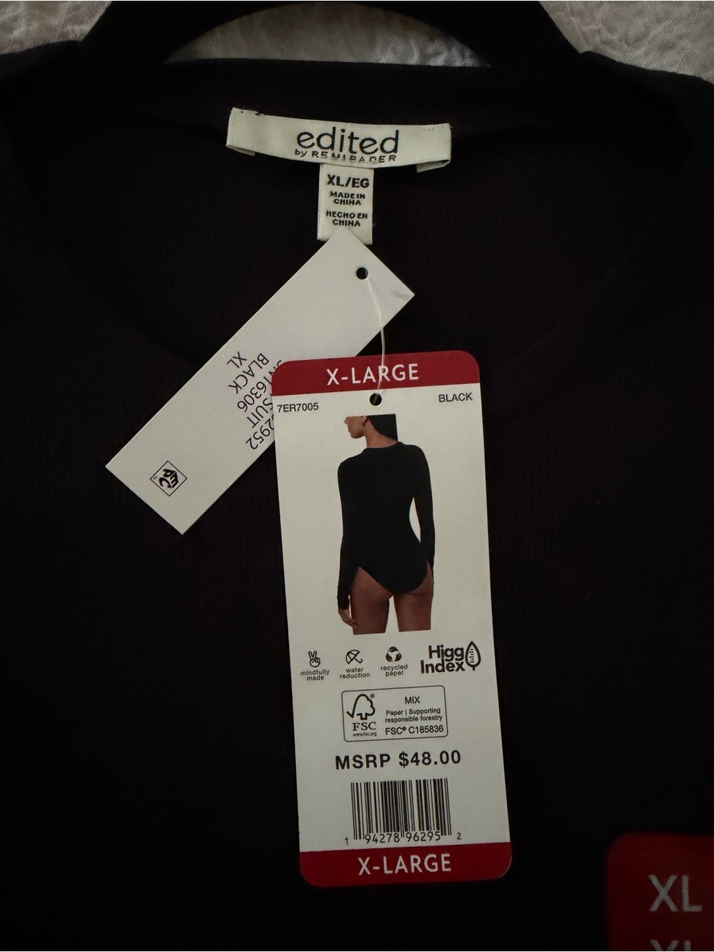 NEW Edited Black Bodysuit Long-Sleeve Ribbed Bodysuit Leotard size XL - Picture 7 of 7